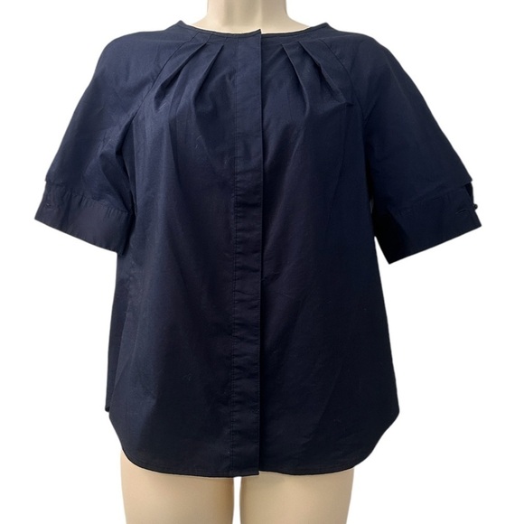 Brooks Brothers Tops - Brooks Brothers Navy Pleated Women’s Short Sleeve Blouse Cotton Blend Size 2